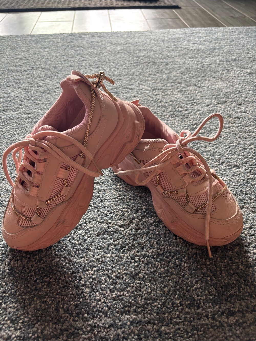 Women's Fashion Chunky Lace-Up Sneakers in Blush Pink